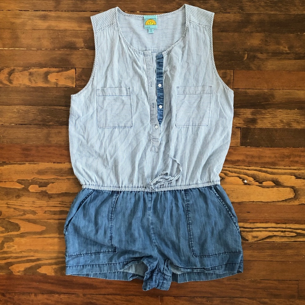C&C California Striped and Denim Romper-Size Lrg